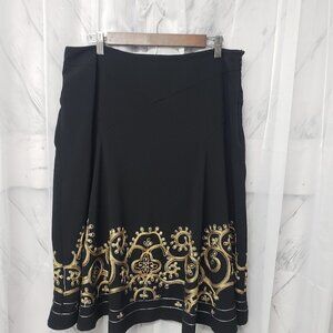 Black Embroidered Boho Skirt A-Line Retro Hippie Festival 14